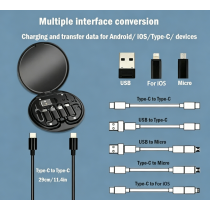 PD 60W Multifunctional USB Type C Data Cable Set Fast Charging For IPhone Xiaomi Charger Storage Box Adapter Card Pin Travel Box