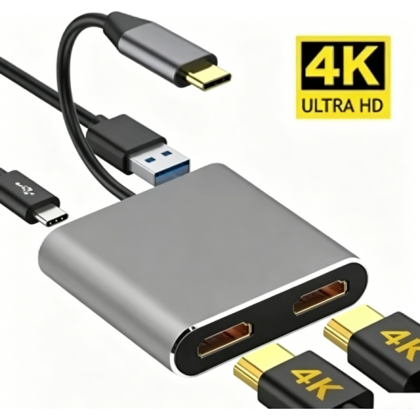 Type-C Hub Docking Station to HDMI*2 4K USB3.0 PD Fast Charging Dual Screen Extend Display USB C Hub Converter for Macbook 